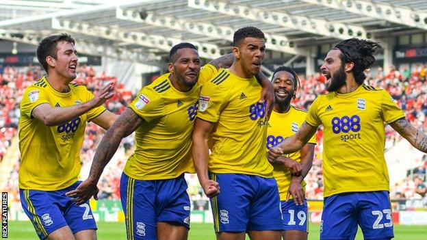 Jota of Birmingham City celebrates scoring at Rotherham