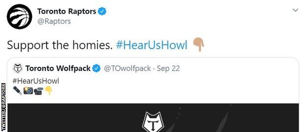 Toronto Raptors NBA club tweet in support of the Wolfpack