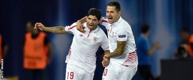 Sevilla came from 4-1- down to force extra time, with Ever Banega (left) among the scorers