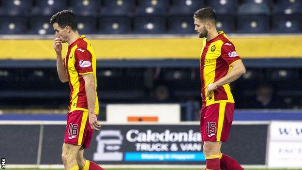 Dejected Paul McGinn and Jordan Turnbull of Partick Thistle after their thumping by Kilmarnock