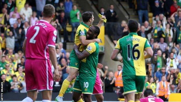 Cameron Jerome and Wes Hoolahan celebrate