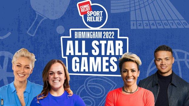 Sport Relief All Star Games: Birmingham 2022. Emma Willis, Ellie Simmonds, Kelly Holmes, Jermaine Jenas.