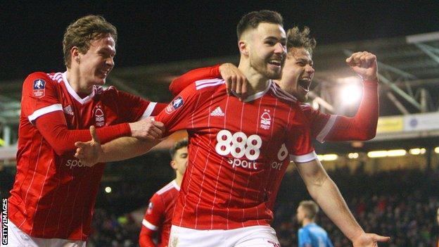 Ben Brereton celebrates scoring for Nottingham Forest