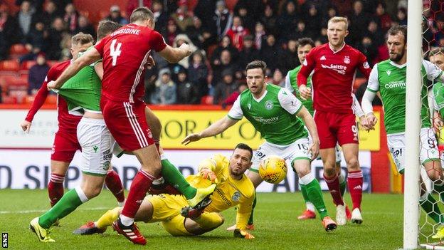 Andrew Considine scores for Aberdeen against Hibernian