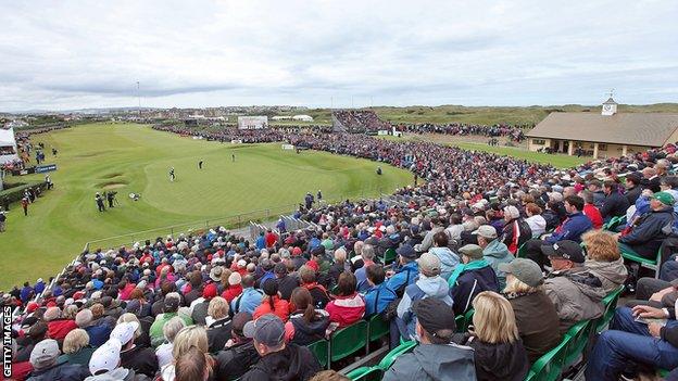 The scene around the 18th green on the final day of the 2012 Irish Open