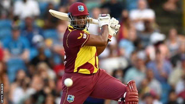 West Indies all-rounder Kieron Pollard plays a shot