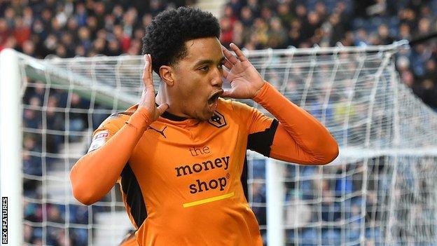 Helder Costa celebrates his goal for Wolves