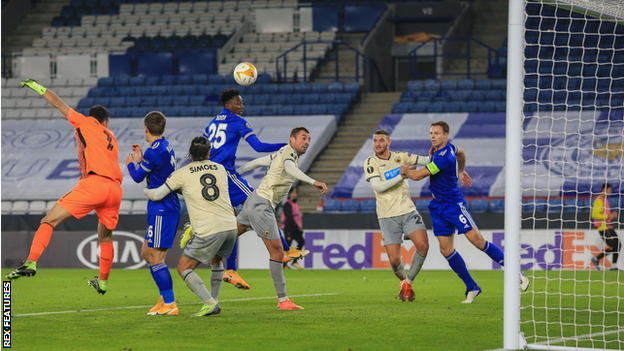 Leicester City create a chance during their Europa League Group G tie with AEK Athens