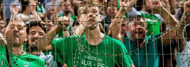 Hibs fans in Greece