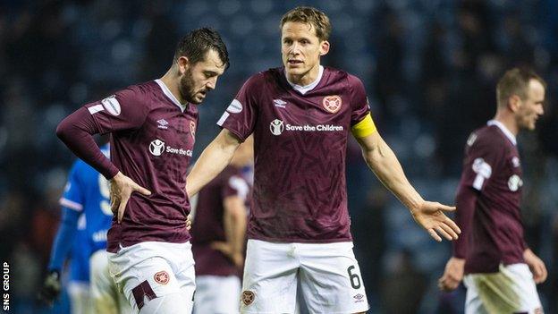 Hearts captain Christophe Berra with central defensive partner Craig Halkett