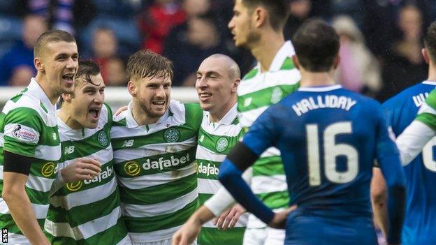 Celtic celebrate after beating Rangers