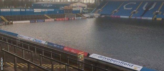 Carlisle United's pitch under water