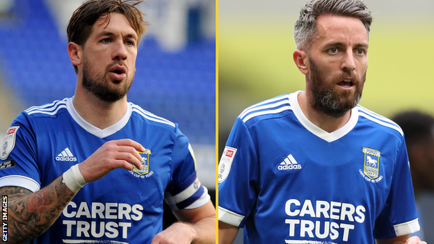 Luke Chambers and Cole Skuse in action for Ipswich Town