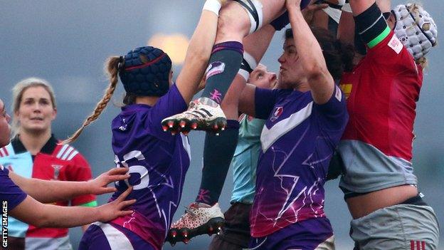 Sarah Hunter (second from right) in action for Loughborough Lightning