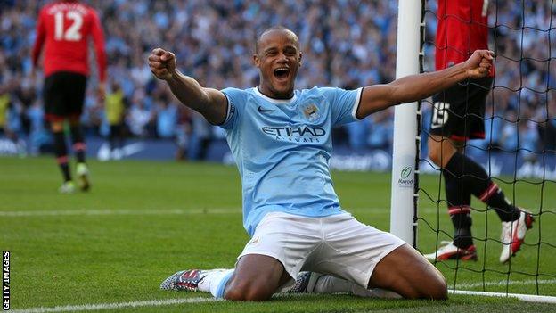 Vincent Kompany celebrates against Man Utd