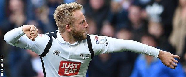 Johnny Russell celebrates scoring for Derby County