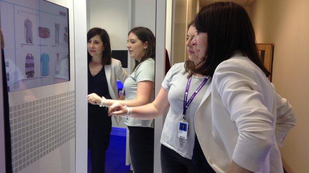 Liz Kendall on a visit to a Microsoft office in Berkshire