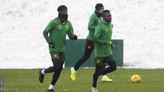 Soro (right) trained with Celtic on Tuesday at Lennoxtown