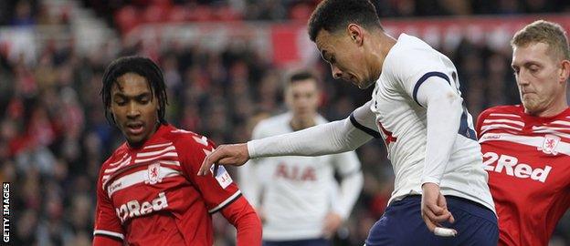 Djed Spence tussles with Dele Alli