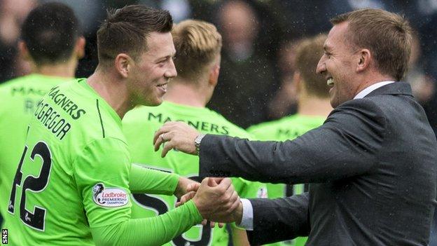 Celtic's Callum McGregor and Brendan Rodgers celebrate