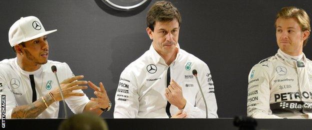 Lewis Hamilton, Toto Wolff and Nico Rosberg