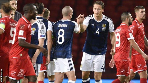 Christophe Berra and Scott Brown congratulate each other at full time