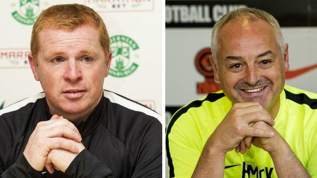 Hibernian manager Neil Lennon and Dundee United counterpart Ray McKinnon