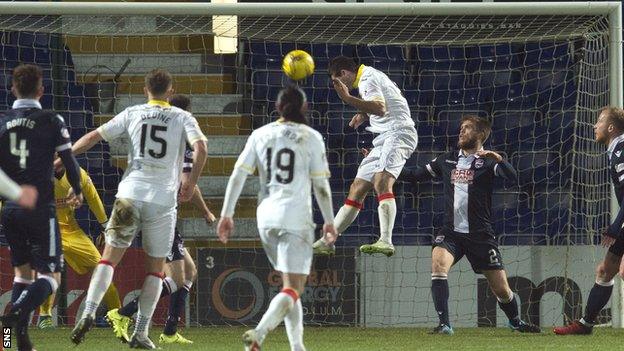 Kris Doolan heads home Thistle's second goal