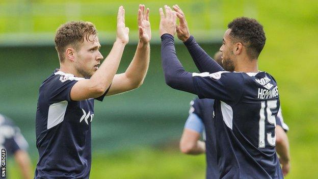 Greg Stewart and Kane Hemmings celebrate