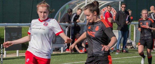 Spartans striker Carla Boyce (left) and Aberdeen defender Cassie Cowper