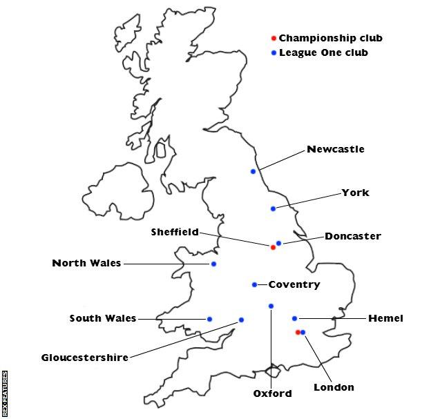 Map of rugby league clubs