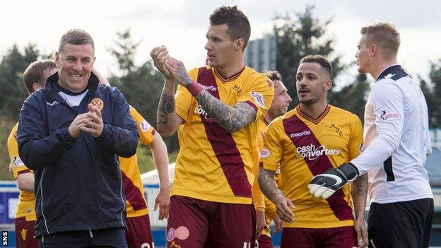 Motherwell celebrate at the end of their match against Inverness