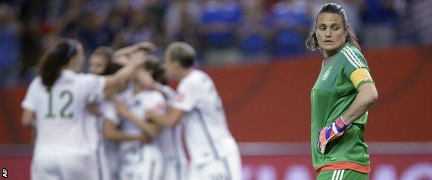 Germany keeper Nadine Angerer reacts after a USA goal by Kelley O'Hara