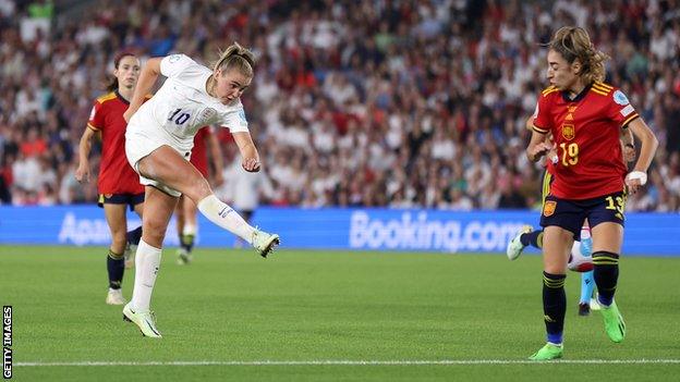 Georgia Stanway scores against Spain