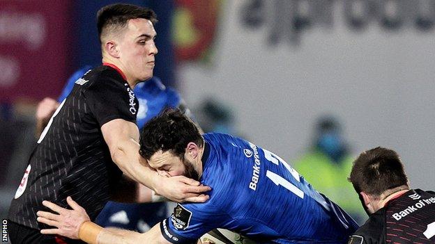 James Hume and Robbie Henshaw in action during Ulster's defeat by Leinster in January