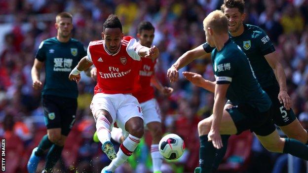 Pierre-Emerick Aubameyang scores Arsenal's second against Burnley