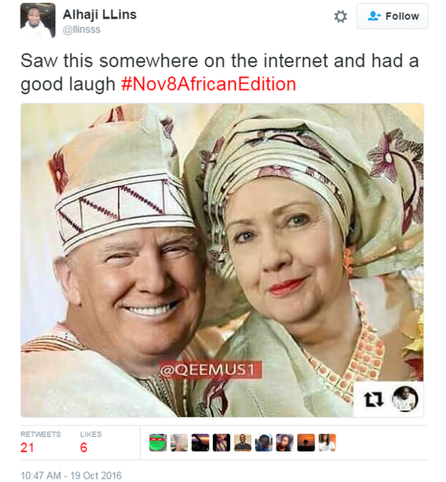 Trump and Hilary dressed in traditional African attire.