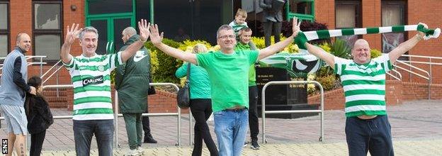 Some fans gathered at Celtic Park to celebrate despite the club asking them not to