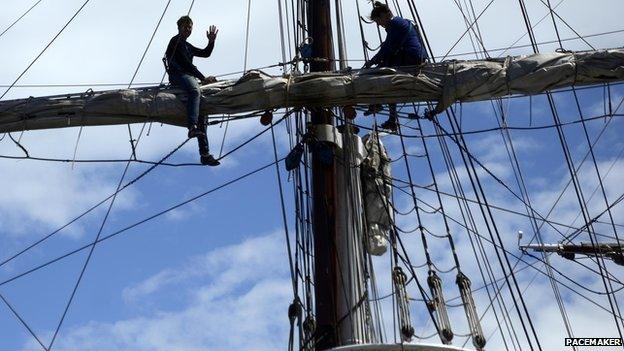 Crew on tall ship