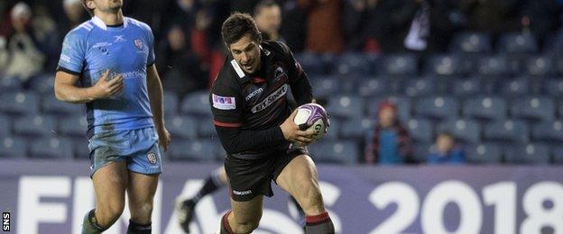 Phil Burleigh scores for Edinburgh against London Irish