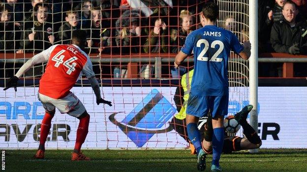 Eldin Jakupovic saves Ashley Hunter's shot