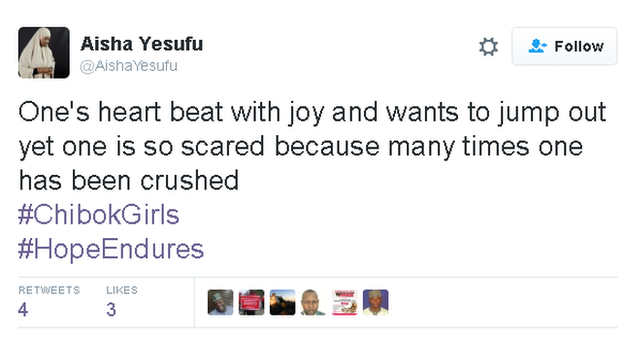 Tweet reads: One's heart beat with joy and wants to jump out yet one is so scared because many times one has been crushed