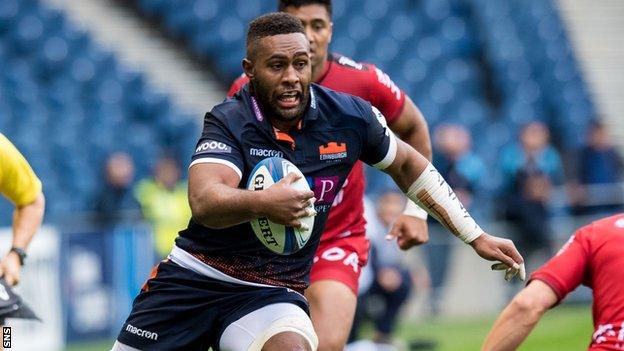 Viliame Mata carries the ball for Edinburgh against Toulon