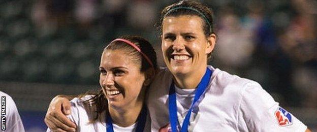 Alex Morgan (right) and Christine Sinclair (left)