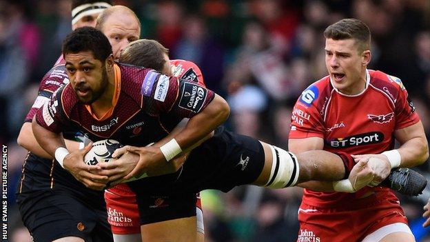 Taulupe Faletau in action for Dragons against Scarlets