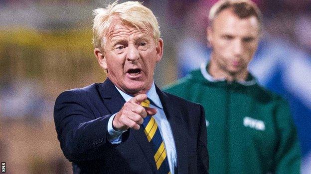 Gordon Strachan makes a point to his Scotland team in their win in Malta