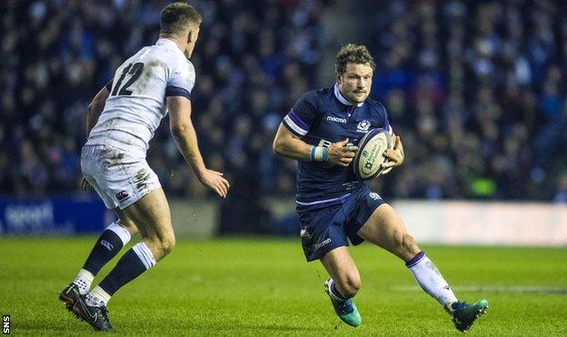 Scotland centre Peter Horne against England