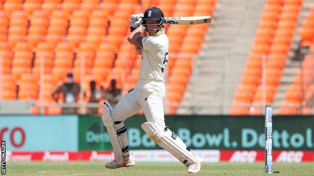 England batsman Ben Stokes plays a shot on day one of the final Test against India