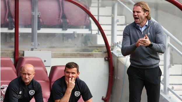 Robbie Neilson, right, will be confined to the stands for Hearts' next three matches