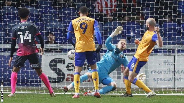 Farrend Rawson scores his first goal for Mansfield